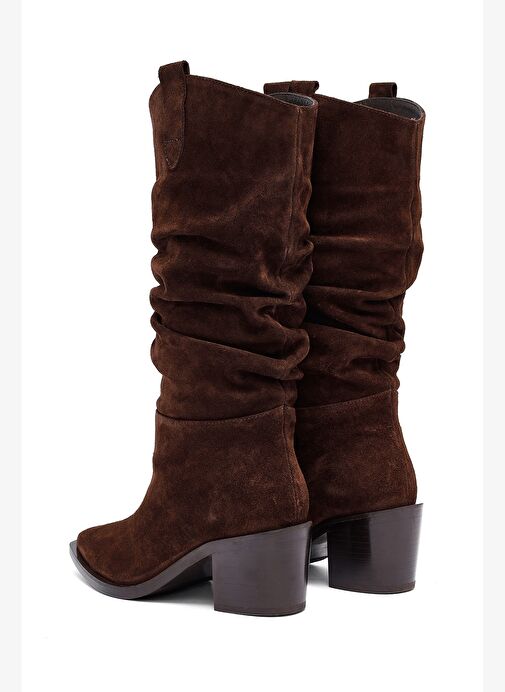 Kadın Kahverengi Kalın Topuklu Süet Deri Kovboy Çizme 25WFD153810 - Görsel 8