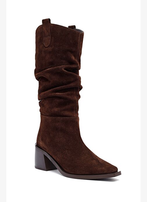 Kadın Kahverengi Kalın Topuklu Süet Deri Kovboy Çizme 25WFD153810 - Görsel 9