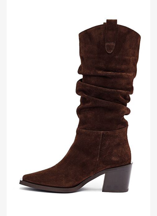 Kadın Kahverengi Kalın Topuklu Süet Deri Kovboy Çizme 25WFD153810 - Görsel 5