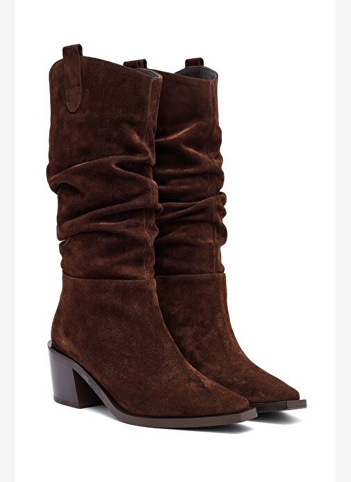 Kadın Kahverengi Kalın Topuklu Süet Deri Kovboy Çizme 25WFD153810 - Görsel 6