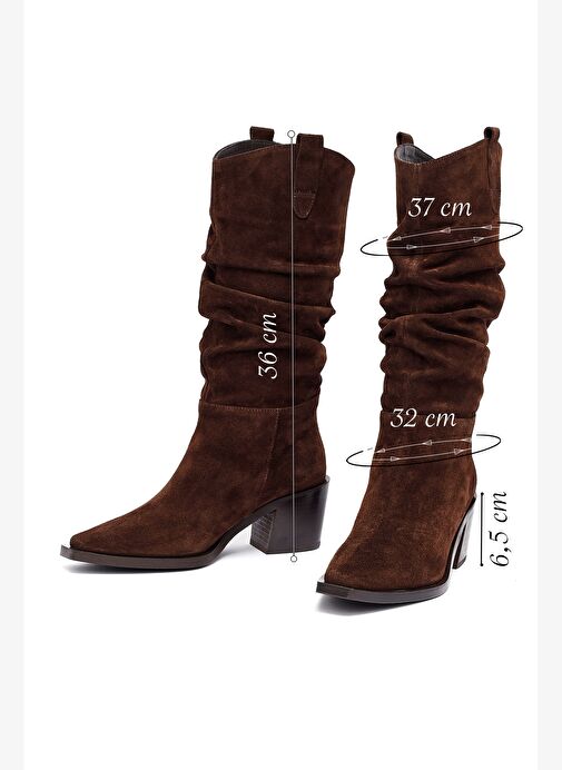 Kadın Kahverengi Kalın Topuklu Süet Deri Kovboy Çizme 25WFD153810 - Görsel 3