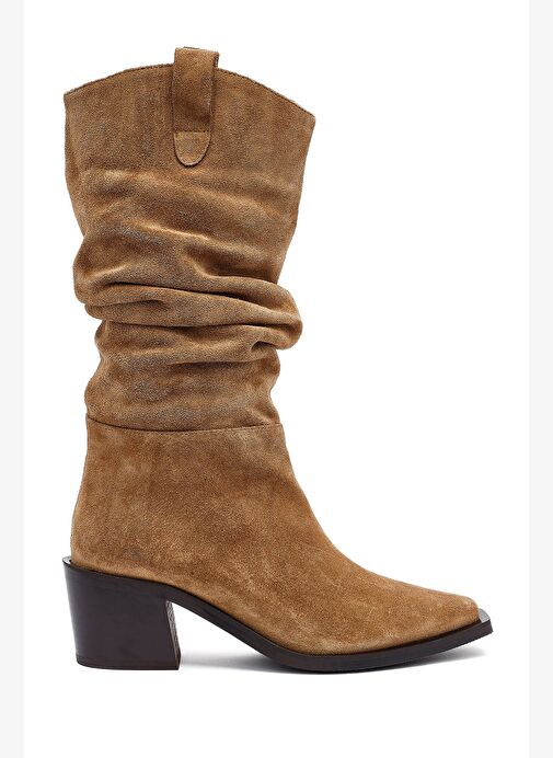 Kadın Vizon Kalın Topuklu Süet Deri Kovboy Çizme 25WFD153810 - Görsel 2