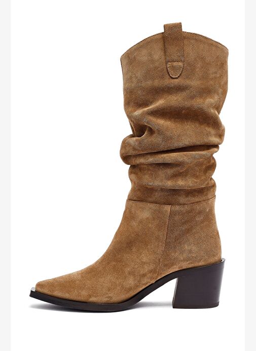 Kadın Vizon Kalın Topuklu Süet Deri Kovboy Çizme 25WFD153810 - Görsel 5