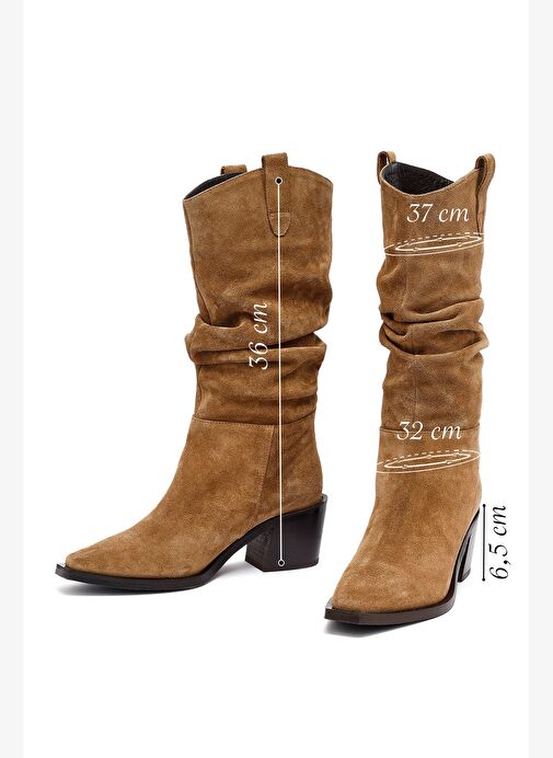 Kadın Vizon Kalın Topuklu Süet Deri Kovboy Çizme 25WFD153810 - Görsel 3