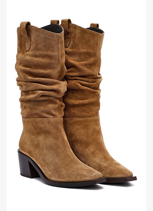 Kadın Vizon Kalın Topuklu Süet Deri Kovboy Çizme 25WFD153810 - Görsel 6