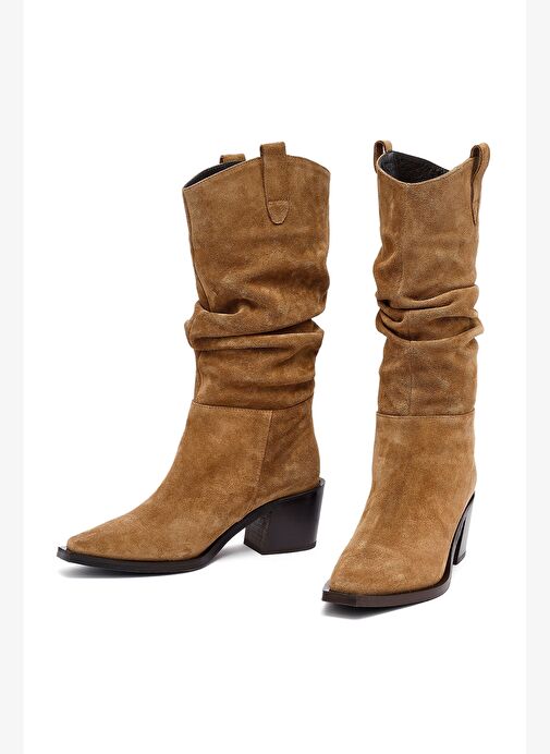 Kadın Vizon Kalın Topuklu Süet Deri Kovboy Çizme 25WFD153810 - Görsel 4