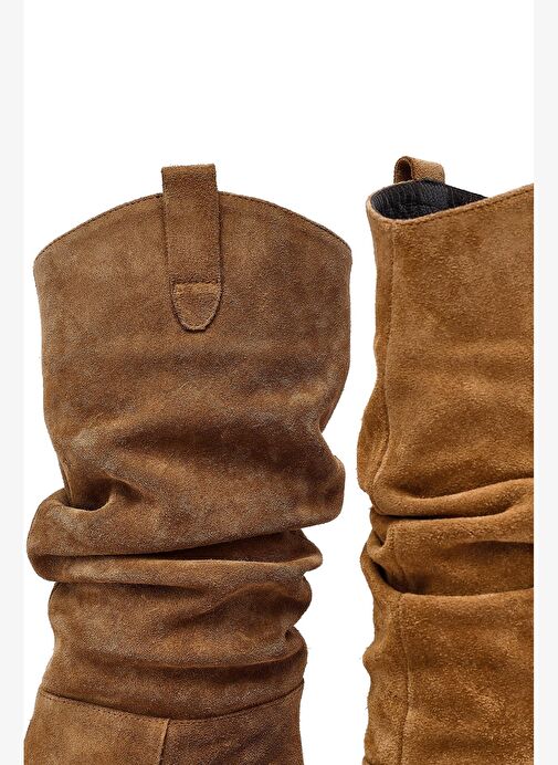 Kadın Vizon Kalın Topuklu Süet Deri Kovboy Çizme 25WFD153810 - Görsel 9