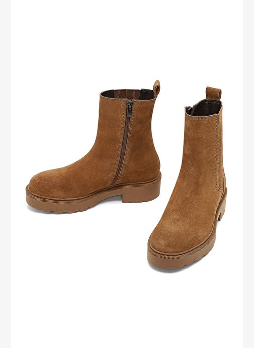 Kadın Vizon Fermuarlı Kalın Tabanlı Süet Deri Bot 25WFD187710 - Görsel 4