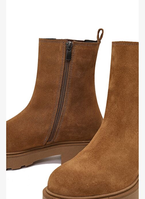 Kadın Vizon Fermuarlı Kalın Tabanlı Süet Deri Bot 25WFD187710 - Görsel 9