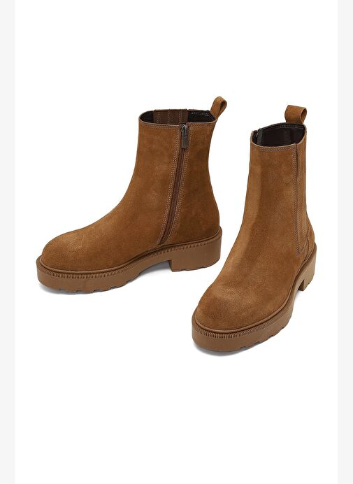 Kadın Vizon Fermuarlı Kalın Tabanlı Süet Deri Bot 25WFD187710 - Görsel 4