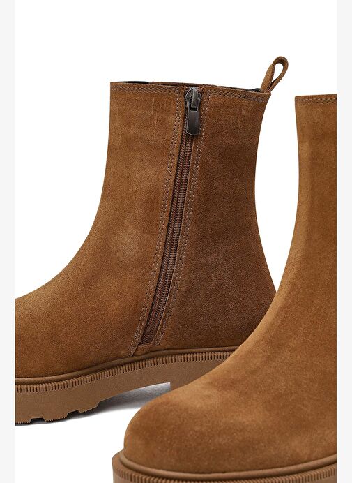 Kadın Vizon Fermuarlı Kalın Tabanlı Süet Deri Bot 25WFD187710 - Görsel 9