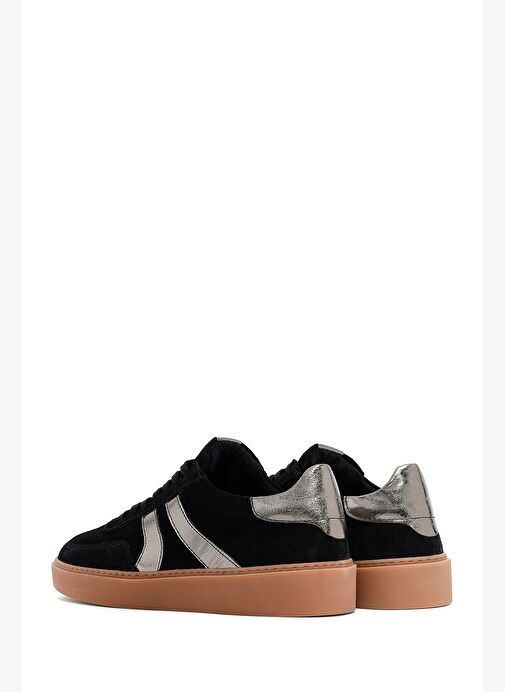 Kadın Siyah Bağcıklı Süet Deri Sneaker 25AFD370910 - Görsel 6