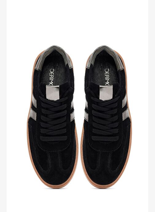 Kadın Siyah Bağcıklı Süet Deri Sneaker 25AFD370910 - Görsel 8