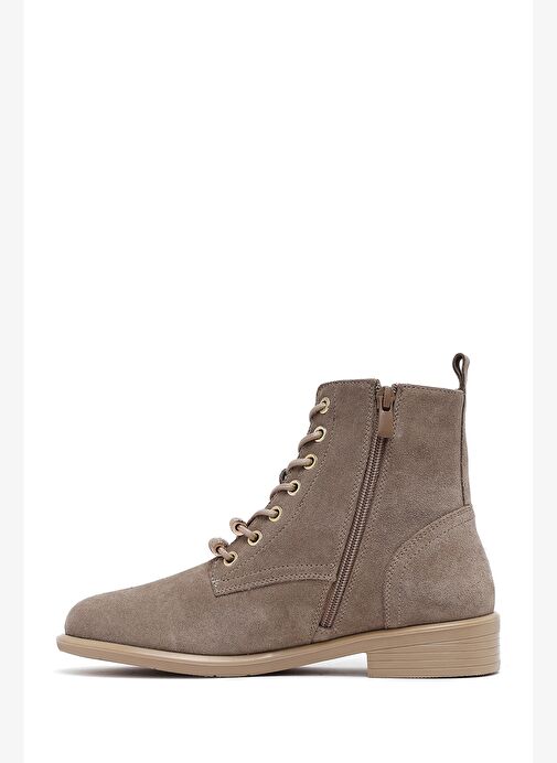 Kadın Bej Bağcıklı Fermuarlı Süet Deri Bot 25WFD420110 - Görsel 3