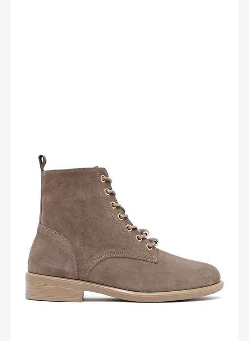 Kadın Bej Bağcıklı Fermuarlı Süet Deri Bot 25WFD420110 - Görsel 2