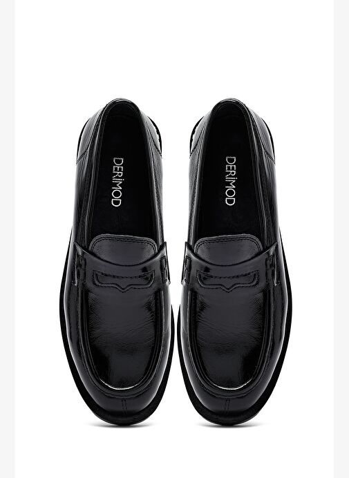 Kadın Siyah Rugan Deri Maskülen Loafer 25AFD510416 - Görsel 8