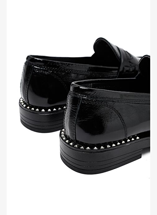 Kadın Siyah Rugan Deri Maskülen Loafer 25AFD510416 - Görsel 9