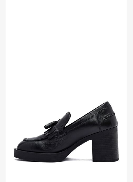 Kadın Siyah Kalın Topuklu Deri Maskülen Loafer 25AFD510618 - Görsel 5