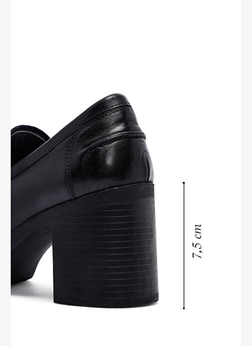 Kadın Siyah Kalın Topuklu Deri Maskülen Loafer 25AFD510618 - Görsel 3