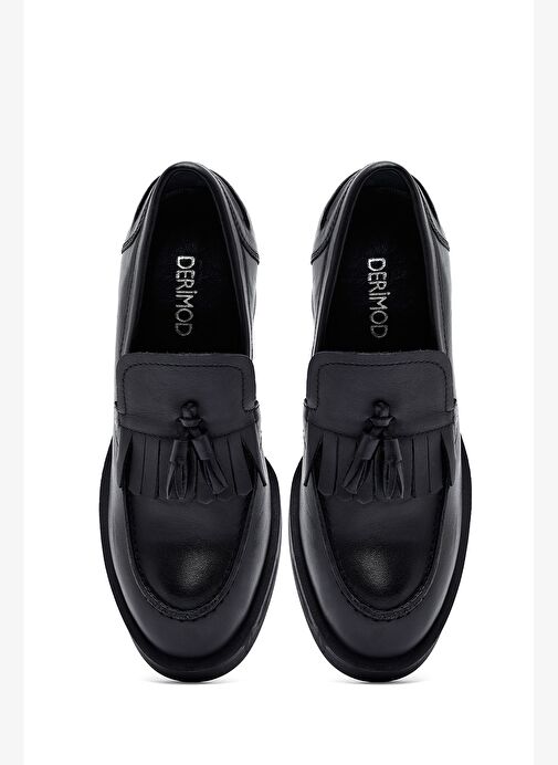 Kadın Siyah Kalın Topuklu Deri Maskülen Loafer 25AFD510618 - Görsel 9