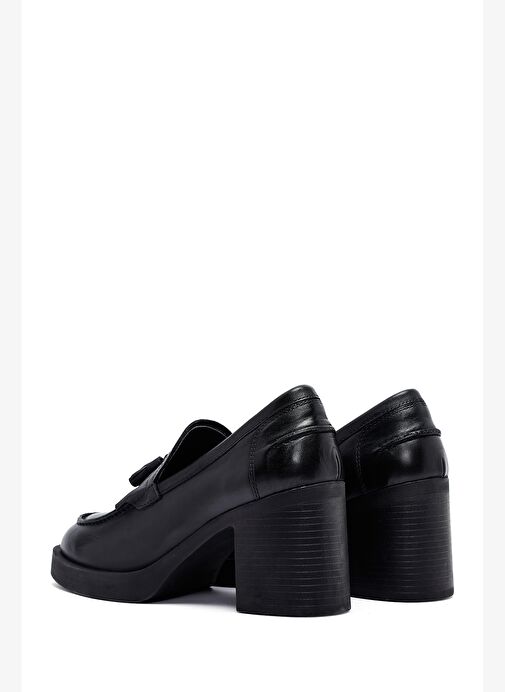 Kadın Siyah Kalın Topuklu Deri Maskülen Loafer 25AFD510618 - Görsel 7