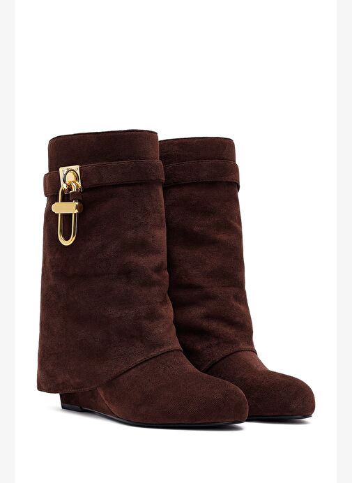 Kadın Kahverengi Dolgu Topuklu Süet Bot 25AFD440010 - Görsel 7