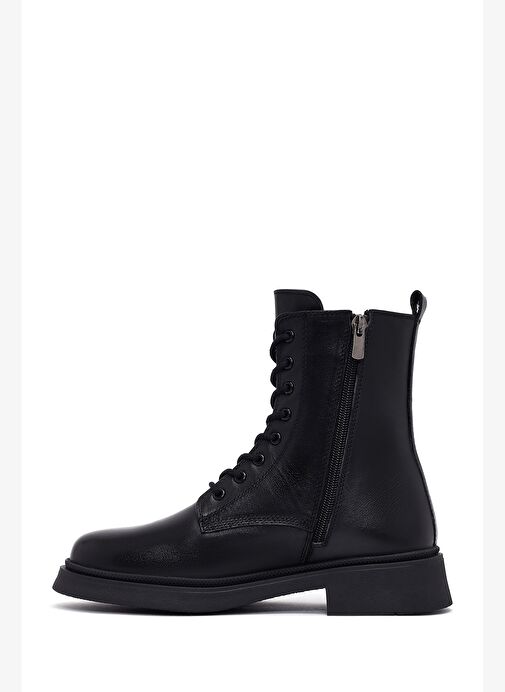 Kadın Siyah Fermuarlı Kalın Tabanlı Deri Postal Bot 25WFD511118 - Görsel 4