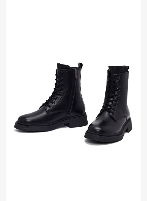 Kadın Siyah Fermuarlı Kalın Tabanlı Deri Postal Bot 25WFD511118 - Görsel 3