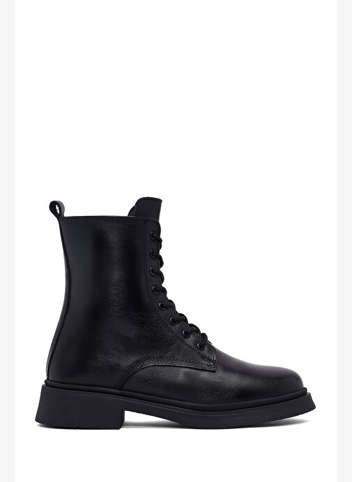 Kadın Siyah Fermuarlı Kalın Tabanlı Deri Postal Bot 25WFD511118 - Görsel 2