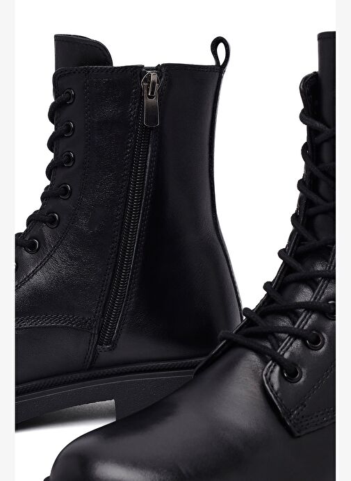 Kadın Siyah Fermuarlı Kalın Tabanlı Deri Postal Bot 25WFD511118 - Görsel 9