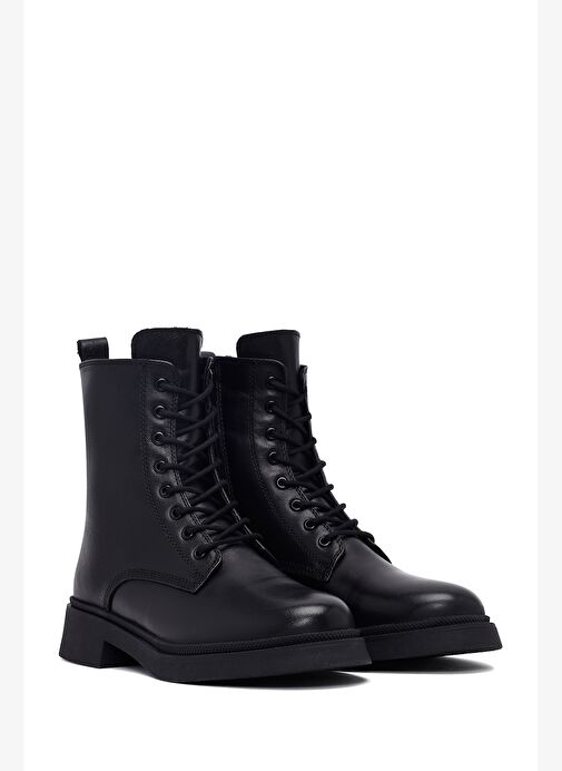 Kadın Siyah Fermuarlı Kalın Tabanlı Deri Postal Bot 25WFD511118 - Görsel 5