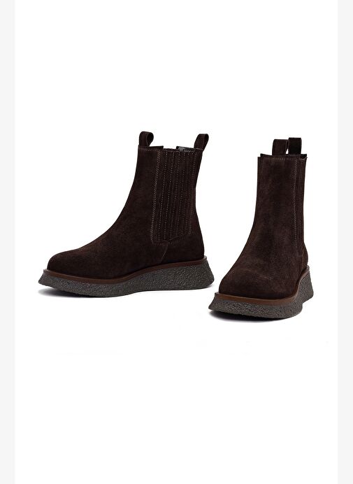 Kadın Kahverengi Kalın Tabanlı Süet Deri Chelsea Bot 25WFD511410 - Görsel 4