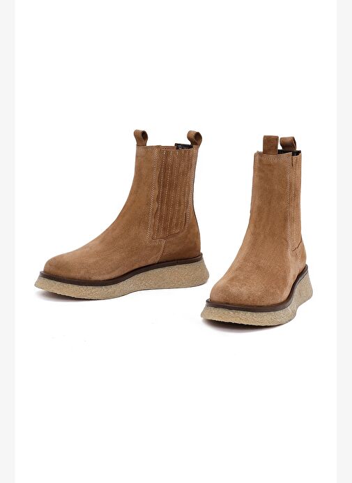 Kadın Camel Kalın Tabanlı Süet Deri Chelsea Bot 25WFD511410 - Görsel 4