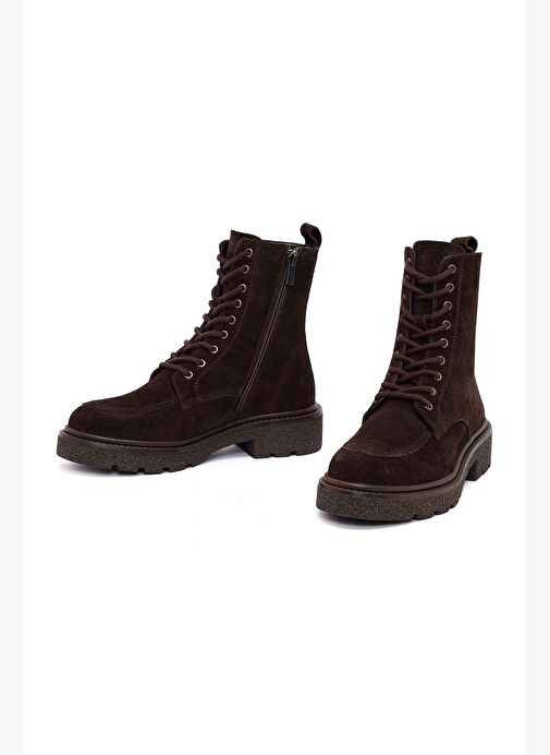 Kadın Kahverengi Fermuarlı Kalın Tabanlı Süet Deri Postal Bot 25WFD511510 - Görsel 4