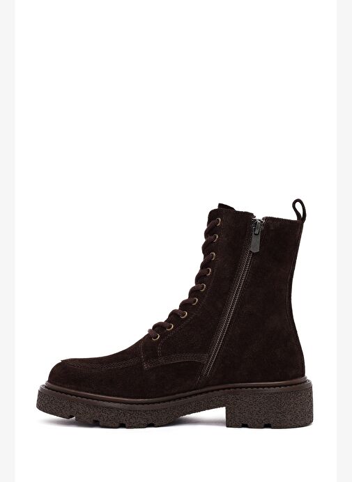 Kadın Kahverengi Fermuarlı Kalın Tabanlı Süet Deri Postal Bot 25WFD511510 - Görsel 3