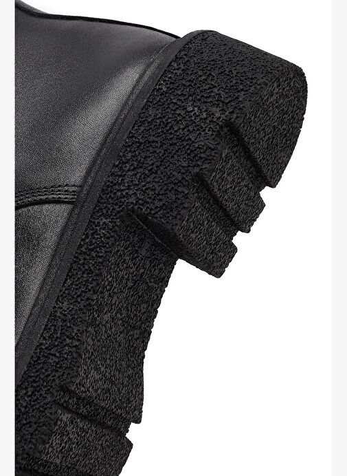 Kadın Siyah Fermuarlı Kalın Tabanlı Deri Postal Bot 25WFD511518 - Görsel 4