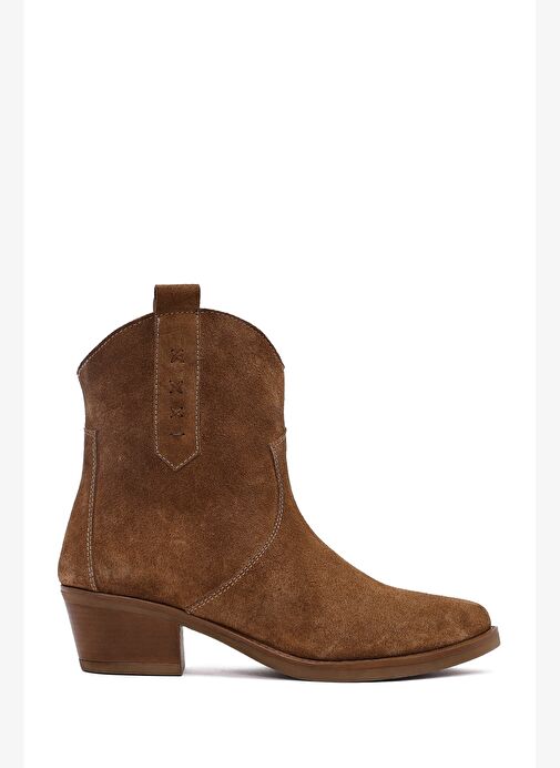 Kadın Camel Kısa Kalın Topuklu Süet Deri Kovboy Bot 25WFD511710 - Görsel 2