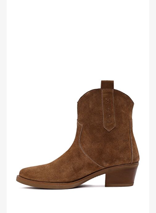 Kadın Camel Kısa Kalın Topuklu Süet Deri Kovboy Bot 25WFD511710 - Görsel 3