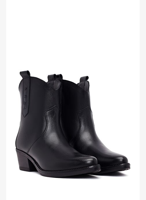 Kadın Siyah Kalın Topuklu Deri Kovboy Bot 25WFD511718 - Görsel 5