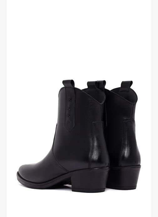 Kadın Siyah Kalın Topuklu Deri Kovboy Bot 25WFD511718 - Görsel 7
