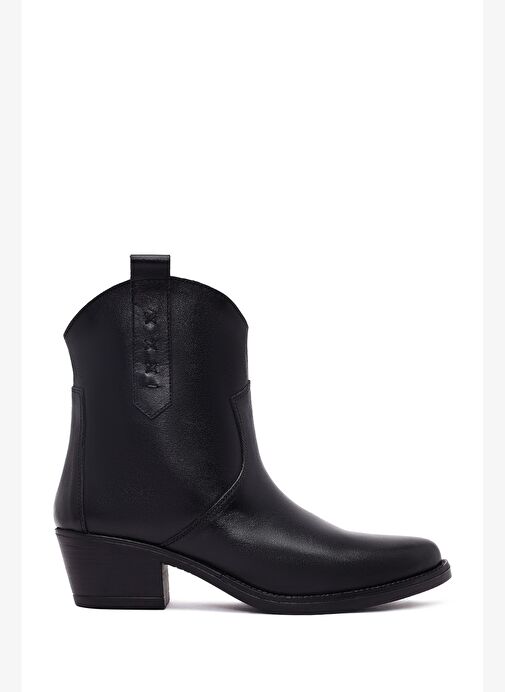 Kadın Siyah Kalın Topuklu Deri Kovboy Bot 25WFD511718 - Görsel 2