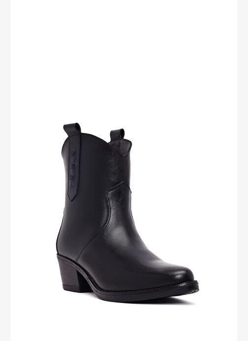 Kadın Siyah Kalın Topuklu Deri Kovboy Bot 25WFD511718 - Görsel 8