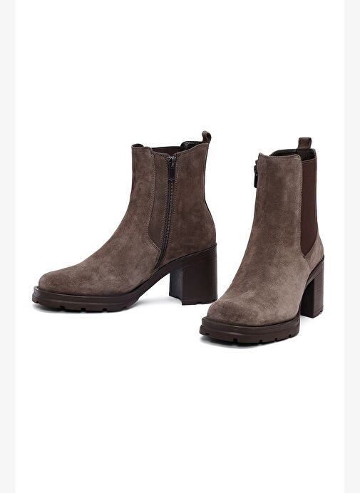 Kadın Vizon Fermuarlı Kalın Topuklu Süet Deri Bot 25WFD512110 - Görsel 4