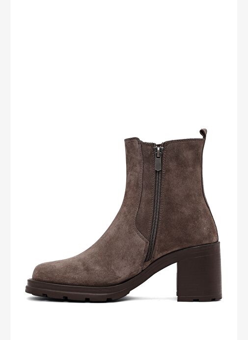 Kadın Vizon Fermuarlı Kalın Topuklu Süet Deri Bot 25WFD512110 - Görsel 5