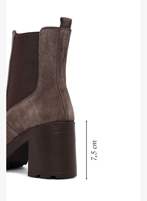 Kadın Vizon Fermuarlı Kalın Topuklu Süet Deri Bot 25WFD512110 - Görsel 3