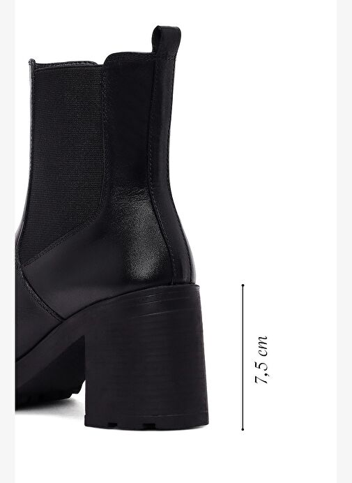 Kadın Siyah Fermuarlı Kalın Topuklu Deri Bot 25WFD512118 - Görsel 3