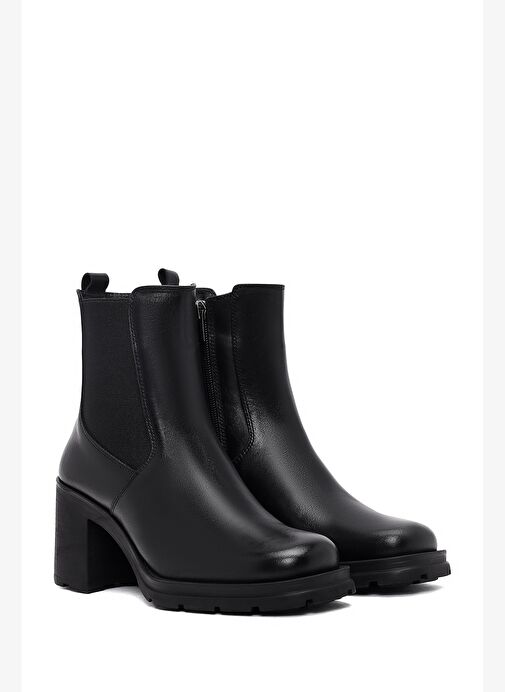 Kadın Siyah Fermuarlı Kalın Topuklu Deri Bot 25WFD512118 - Görsel 6
