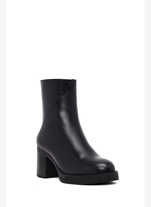 Kadın Siyah Fermuarlı Kalın Topuklu Deri Bot 25WFD512218 - Görsel 9