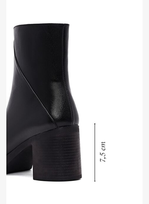 Kadın Siyah Fermuarlı Kalın Topuklu Deri Bot 25WFD512218 - Görsel 3