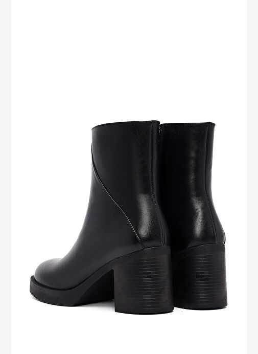 Kadın Siyah Fermuarlı Kalın Topuklu Deri Bot 25WFD512218 - Görsel 8